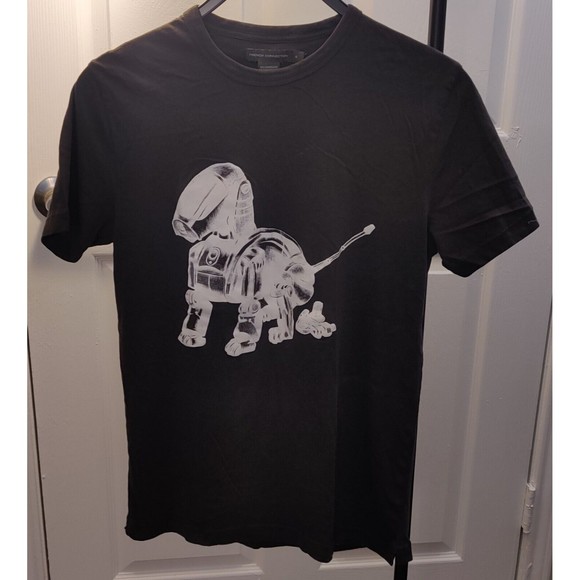 French Connection FCUK Black with white Robot Dog toy T Shirt Small - Picture 1 of 3